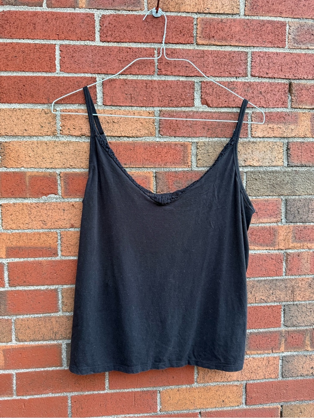 Synergy Organic Clothing Black Lace Trim Adjustable Strap Cami Tank Top XL
